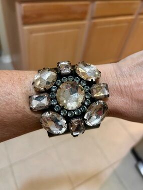 J. Crew pink Crystal Flower Cocktail Bracelet